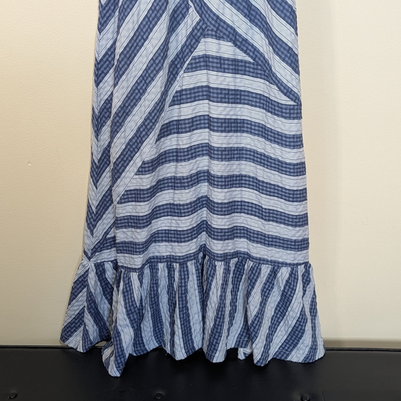 Umgee Blue White Striped Off Shoulder Maxi Dress Ruffle Hem Boho Size M - Picture 2 of 8